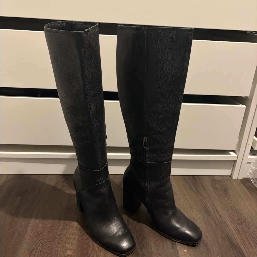 Dolce Vita Black Tall Leather Block Heel Boots